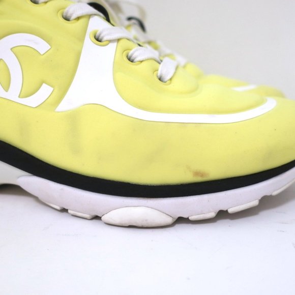 CHANEL CC LYCRA SNEAKERS NEON YELLOW SIZE 37 - Picture 2 of 12
